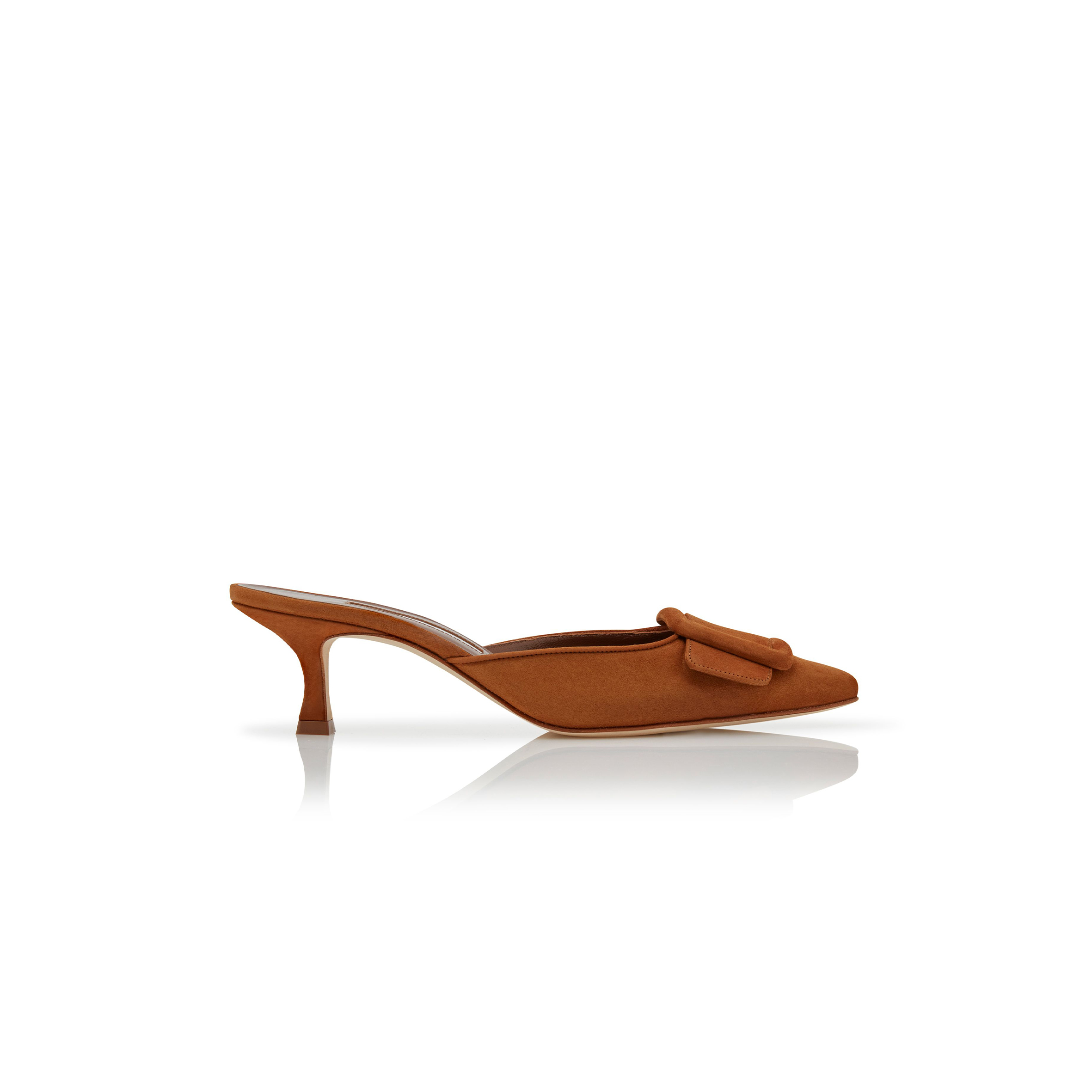 MANOLO BLAHNIK MAYSALE BROWN SUEDE BUCKLE DETAIL MULES 9XX-0246-0035